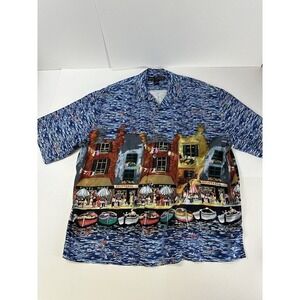 Guy Buffet 100%‎ Silk Hawaiian Camp Shirt Italian Riviera Waterfront Men's XL